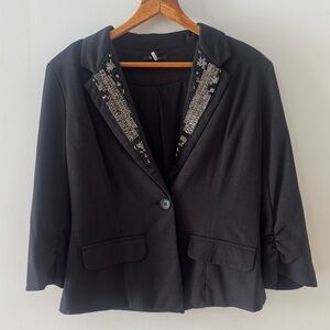 Monteau Women's Blazer Black Beaded Professional Work Office Suit Formal, Sz Med